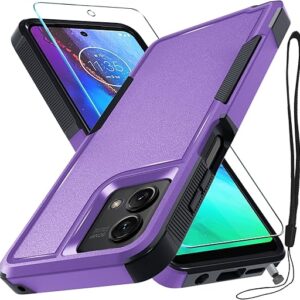 for Motorola Moto G Stylus 5G 2023 Case [Not fit G Stylus 5G 2022] with Tempered Glass Screen Protector, 2-in-1 Full Body Heavy Duty Rugged Shockproof Protective Phone Cover, Lavender Purple
