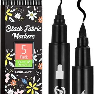 Black Fabric Markers – Dual-Tip Fabric Markers Permanent for Clothes – Non-Toxic Fabric Paint Pens for Personalizing Shirts Bags Hats Canvas, and Textiles