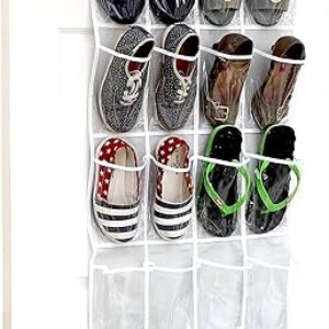 Simple Houseware 24 Pockets – Crystal Clear Over The Door Hanging Shoe Organizer, Gray (64” x 19”)