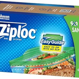 Ziploc Sandwich and Snack Bags with EasyGuide Texture, Plastic Storage Bags with Grip ‘n Seal Technology, 105 Bags Total