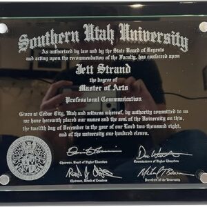 Floating Glass Diploma/Certificate Frame, Engraved College Degree Frame, Custom Diploma Plaque, 10.5×13 inch Plaque, Can Fit Any Size of Diploma (Black Piano Finish Floating Glass)