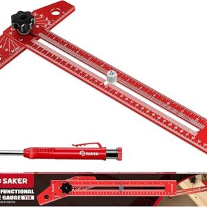 Saker Woodworking Scriber Marking Line Ruler, Adjustable Aluminum Alloy Sliding T-Square Ruler,Precision Line Drawing aid Ruler with Angle A…