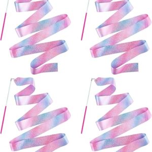 4PCS Sparkly Dance Ribbon for Kids Girls Princess Mermaid Ballet Ballerina Gymnastics Birthday Party Favors Decorations, Twirl Streamer Rib…
