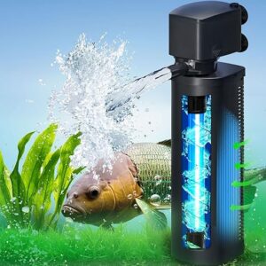 660GPH Aquarium Filter, UV Sterilizer for Aquarium for 100-400 Gallon, 24V DC Powerful Pump for Large Fish Koi Pond Cold Plunge Filter, Gre…