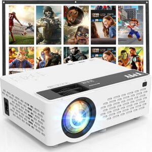 TMY Mini Projector, Upgraded Bluetooth Projector with Screen, 1080P Full HD Portable Projector, Movie Projector Compatible with TV Stick Sm…