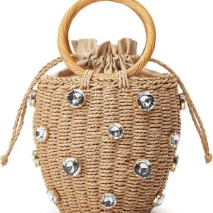 Summer Pearl Flower Straw Bucket Bag