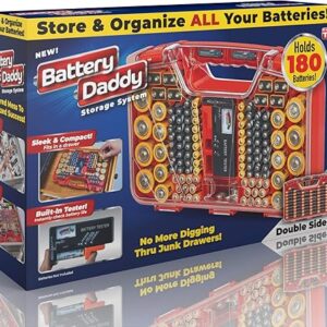 Ontel Battery Daddy – Battery Organizer Storage Case with Tester, Stores & Protects Up to 180 Batteries, Clear Locking Lid, As Seen On TV