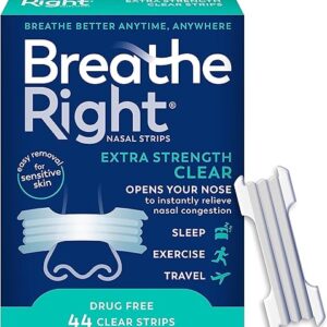Breathe Right Nasal Strips | Extra Strength | Clear | For Sensitive Skin I Drug-Free Snoring Solution & Nasal Congestion Relief Caused by C…
