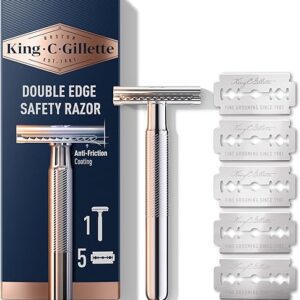 King C. Gillette Safety Razor with Chrome Plated Handle and 5 Platinum Coated Double Edge Safety Razor Blade Refills