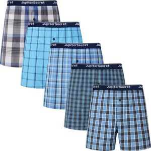JupiterSecret Men’s 100% Cotton Boxer Shorts, Men’s Classic Fit Woven Underwear, 5 Pack / 10 Pack