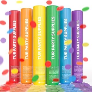 6 Pack Confetti Cannon Confetti Poppers | Biodegradable Rainbow Pack | TUR Party Supplies | Launches Up to 25ft | Giant (12 in) | Party Popp…