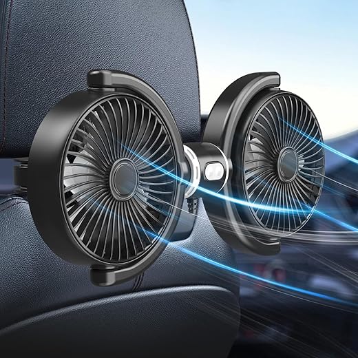Backseat Car Fan for Kids, 360° Rotatable USB Dual Head Fans for Cars, Separate Control Cars Seat Fans Powerful 3-Speed Vehicle rear headre...