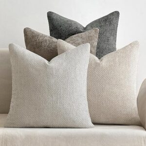 MIULEE Pack of 4 Couch Throw Pillow Covers 18×18 Inch Neutral Soft Decorative Chenille Pillow Covers Farmhouse Boho Cushion Covers for Mid …