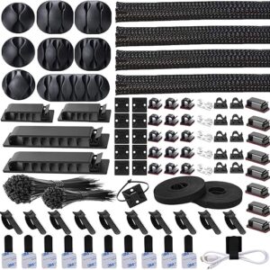 311Pcs Cable Management Organizer Kit 4 Cable Sleeve Split,53Cable Clips 12Cord Clips Holder,22 Cable Ties, 20 Adhesive Wall Cable Tie, 200Fasten …