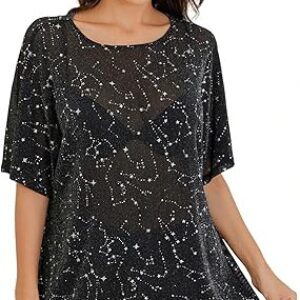 Women’s Star Print Glitter Oversized Tee