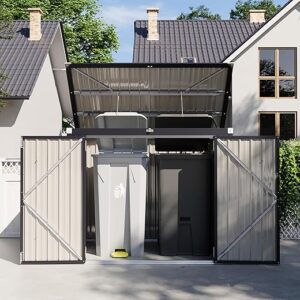 Aoxun 3.3′ x 5.6′ Metal Storage Shed – Waterproof Outdoor Garbage Can Organizer with Chain Lid, Ideal for Trash Bins, Toys, Garden Tools – …