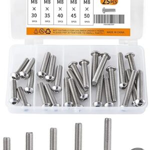 M8 x 30mm 35mm 40mm 45mm 50mm Button Head Socket Cap Screws Bolts, Stainless Steel 304, Metric Allen Hex Drive, Fully Threaded, Bright Finis…