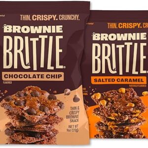 Brownie Brittle – Chocolate Chip & Salted Caramel Thin and Crispy Sweet Snacks (Pack of 20, 1 oz), Rich Gourmet Brownie Bites Dessert