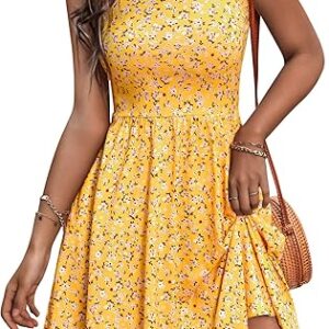 HUHOT Women’s Summer Casual Square Neck Dress with Pocket Cute Sleeveless High Waist A-line Sundress Midi Dresses