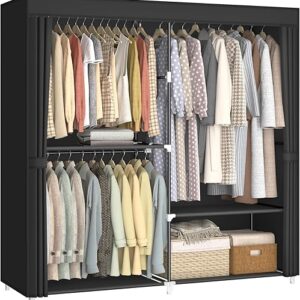 62.5″ Closet Wardrobe, Portable Closet for Bedroom, Freestanding Clothes Rack with Non-Woven Fabric Cover, 3 Hanging Rods, 4 Storage Shelve…