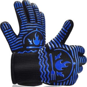 BBQ Gloves, 1472°F Extreme Heat Resistant Grill Gloves, Non-Slip Food Grade Silicone Oven Mitts Gloves for Kitchen, Cooking, Barbecue, Baki…