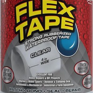 Flex Tape, 4 in x 5 ft, Clear, Original Thick Flexible Rubberized Waterproof Tape – Seal and Patch Leaks, Works Underwater, Indoor Outdoor P…