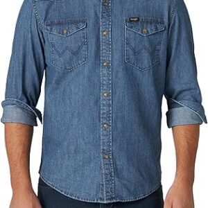 Wrangler Men’s Iconic Denim Regular Fit Snap Shirt