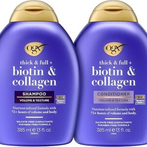 OGX Thick & Full + Biotin & Collagen Volumizing Shampoo & Conditioner Set, Nutrient-Infused, Biotin Gives Hair Volume & Body, Sulfate-Free …