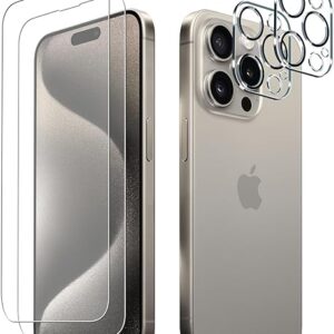 A-ONE 2 Pack Screen Protector for iPhone 15 Pro [6.1 inch] + 2 Pack Camera Lens Protector, Case Friendly Tempered Glass Film, [9H Hardness]…