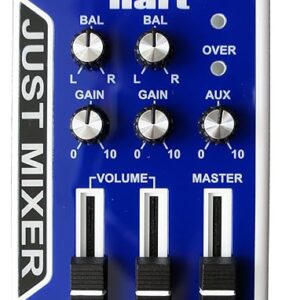 JUST MIXER Audio/DJ Mixer – Battery/USB Powered Portable Pocket Audio Mixer w/ 3 Stereo Channels (3.5mm) Plus On/Off Switch (Blue)