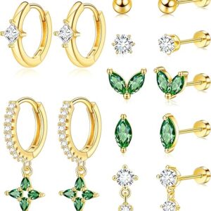 Gold Flat Back Stud Earrings Set Surgical Stainless Steel Dainty Cartilage Earring Pack for Women Men