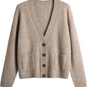 Women’s Knit Cardigans Open Front Long Sleeve V Neck Button Down Loose Cardigan Sweaters Cable Knit Outwear Coats