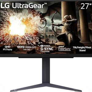 LG 27GS75Q-B 27-inch Ultragear QHD (2560×1440) Gaming Monitor, 180Hz (O/C 200Hz), 1ms, IPS, NVIDIA G-SYNC Compatible, AMD FreeSync, HDR10, …