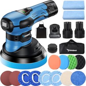 Cordless Buffer Polisher with 2pcs 2.0Ah Batteries, 6 Inchs Random Orbital Polisher with LED Display, Car Buffer Variable Speed 2000-4500OPM, Dual…