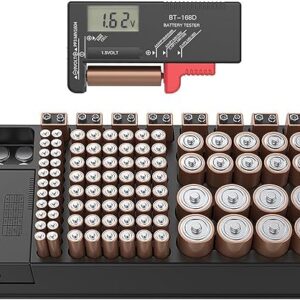 Battery Organizer Storage case with tester can hold 110 battery Various Sizes for AAA, AA, 9V, C and D size and Digital Battery Tester