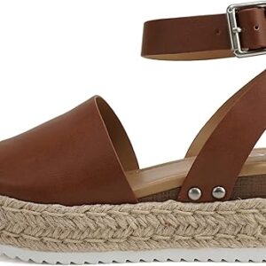 Soda Topic Open Toe Buckle Ankle Strap Espadrilles Flatform Wedge Casual Sandal