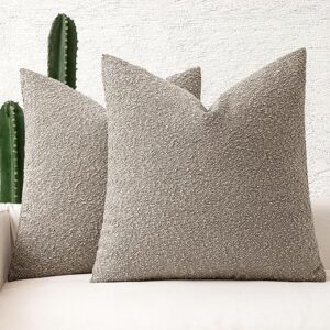 MIULEE 20×20 Inch Decorative Pillow Covers for Couch Bed Set of 2 Textured Boucle Neutral Throw Pillows Light Taupe Accent Solid Cushion Pi…