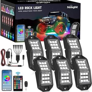 Nilight RGB LED Rock Lights Kit 6 PCS 18LED Wide Angle Wheel Well Light with Remote & Bluetooth App Dual Control Multi Modes Underglow Mult…