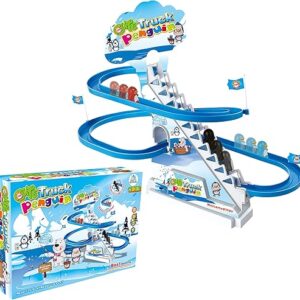 ARSUK Playful Penguin Race Game, Roller Coaster Musical Toy Track Playset with Music & LED Flashing Lights On/Off Button for Toddlers and K…