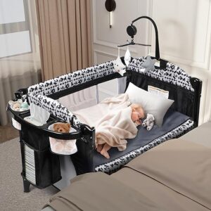 Xilingol 5-in-1 Pack and Play, Baby Bassinet Bedside Sleeper with Diaper Changer, Storage Bag & Music Box, Portable Baby Crib with Carry Ba…