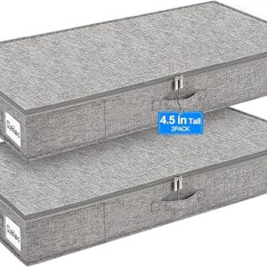 punemi Under Bed Storage Containers, 2 Pack 4.5 Inch Tall Low Profile Underbed Clothes Storage Organizer Bin with Sturdy Side & Bottom Supp…