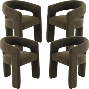 Guyou Modern Barrel Dining Chairs Set of 4, Green Sherpa Upholstered Arm Chairs with Hollow Backrest for Living Room/Dressing Table