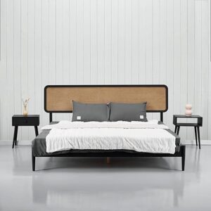 NTC Lupin Wooden Bed Frame with Headboard, Solid Oak and Rubber Wood Foundation with Silent Slats and Wood Central Supports, 1000 Lb Capaci…