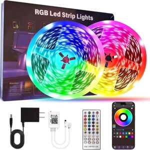 Led Lights for Bedroom 200 FT (2 Rolls 100 FT), with Remote and Application Control RGB Color Changing LED Strip Lights, Music Synchronizat…