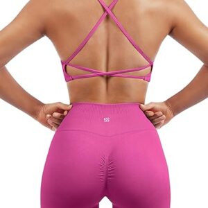 SUUKSESS Women Seamless Workout Sets Strappy Sports Bra High Waist Booty Shorts Outfits