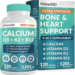4-in-1 Calcium 1200mg with Vitamin D3 – Calcium Supplement for Women and Men with Vitamin K2 B12 5000 IU – Extra Strength Calcium Citrate f…