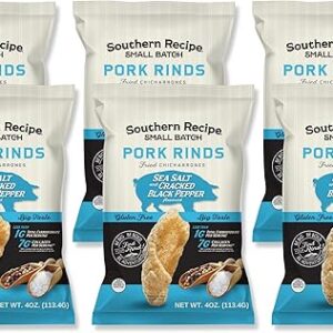 Southern Recipe Small Batch Pork Rinds | Sea Salt & Cracked Black Pepper Chicharrones | Keto Friendly, Gluten Free, Low Carb Food | 7g Colla…
