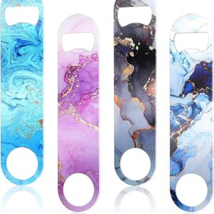 4 Pcs Flat Bottle Opener Heavy Duty Stainless Steel Bottle Opener Beer Flask Tools for Kitchen Bar Restaurant, 7 Inches(Marble Print)
