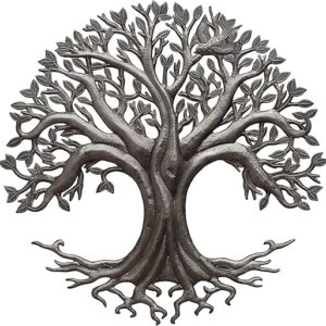 Tree of Life, Garden Metal Plaque, Indoor and Outdoor Wall Décor 23 Inches Round Haitian Art