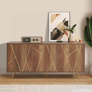 63 Inch Mid Century Modern Sideboard Buffet with Storage, Wood Accent Cabinet with Shelves, Console for Living Room, Kitchen, Rustic Oak